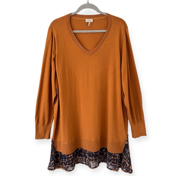 LOGO by Lori Goldstein Sweaters - LOGO by Lori Goldstein Cotton Cashmere Knit Sweater w/ Lace and Chiffon Hem